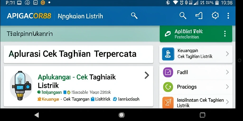Screenshot utama APIGACOR88 menampilkan antarmuka Cek Tagihan Listrik yang user-friendly.