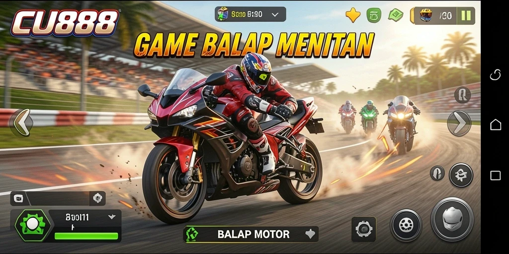 Tampilan antarmuka balap motor yang menarik dan fungsional.