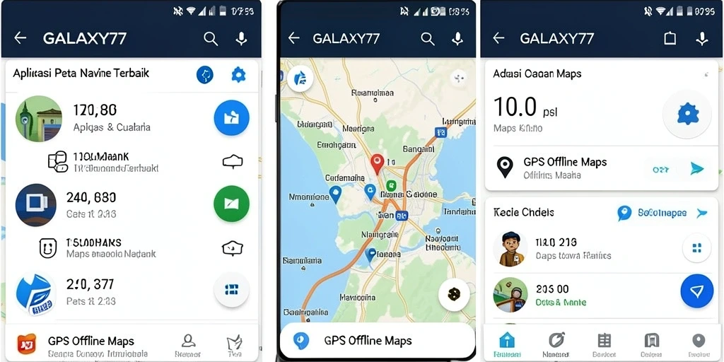 Antarmuka GALAXY77 yang intuitif dan mudah digunakan untuk navigasi offline.